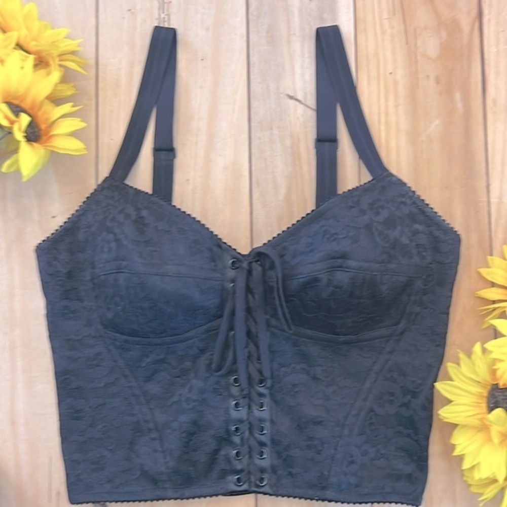 LUXURY Dolce & Gabbana Satin Trimmed Sweetheart Lace Bustier Top w/ Back Zipper